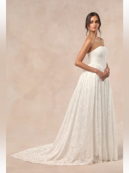 Lulus Dresses & Skirts - Lulus Shiori White Lace Bustier Basque Waist Strapless Maxi Dress Size XS New!